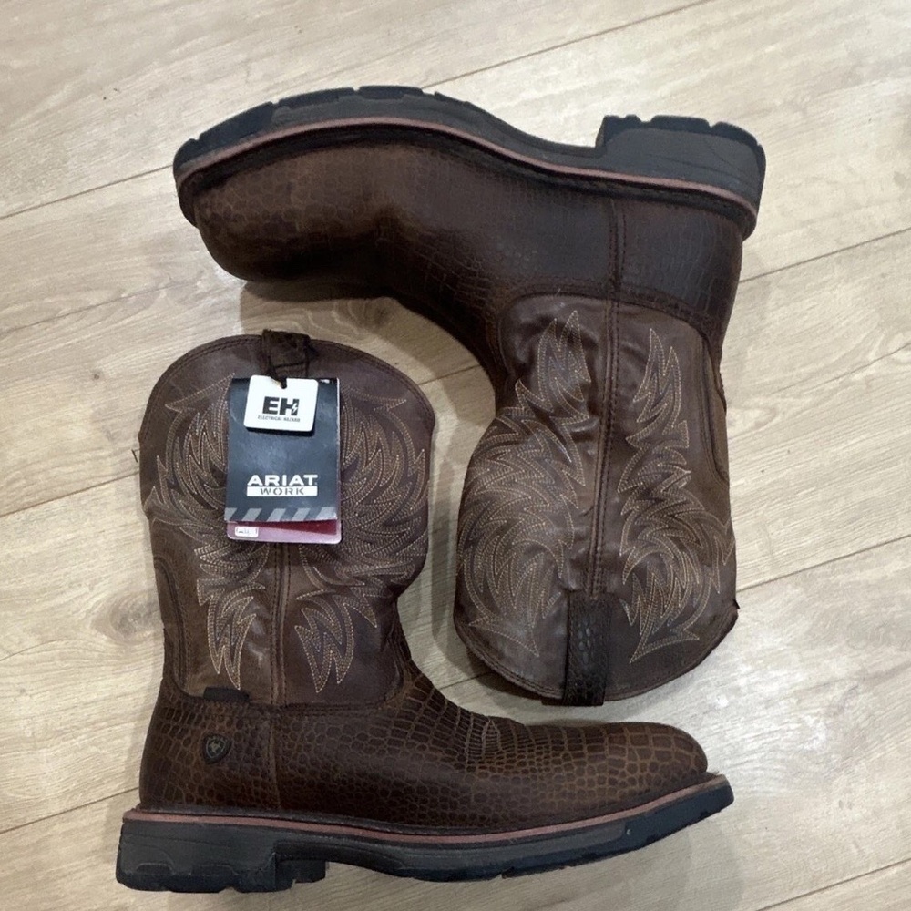 Ariat Men's Dark Brown Embossed Western Work Boots